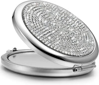 Mini Small Diamond 1X/2X Magnifying Round Metal Pocket Makeup Mirror (Silver) Kings Warehouse 