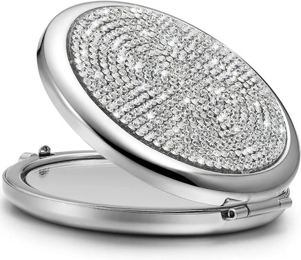 Mini Small Diamond 1X/2X Magnifying Round Metal Pocket Makeup Mirror (Silver) Kings Warehouse 