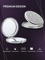 Mini Small Diamond 1X/2X Magnifying Round Metal Pocket Makeup Mirror (Silver) Kings Warehouse 