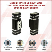 Modern 12" LED Up Down Wall Light dual Lamp Fixtures Outdoor Dusk to Dawn Sensor Home & Garden Kings Warehouse 