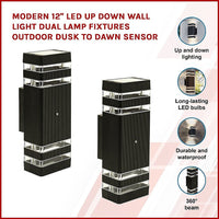 Modern 12" LED Up Down Wall Light dual Lamp Fixtures Outdoor Dusk to Dawn Sensor Kings Warehouse 