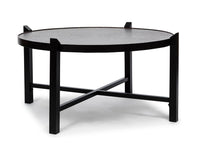 Modern Black Round Coffee Table with Copper Finish Engraved Top Furniture Kings Warehouse 