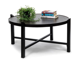 Modern Black Round Coffee Table with Copper Finish Engraved Top Furniture Kings Warehouse 