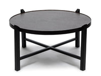 Modern Black Round Coffee Table with Copper Finish Engraved Top Furniture Kings Warehouse 