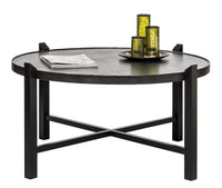 Modern Black Round Coffee Table with Silver Finish Engraved Top Kings Warehouse 