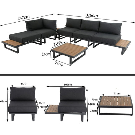 Modern Outdoor 7 Piece Lounge Set with Slatted Polywood Design Tables Furniture Kings Warehouse 