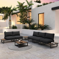Modern Outdoor 7 Piece Lounge Set with Slatted Polywood Design Tables Furniture Kings Warehouse 