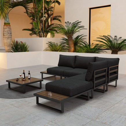 Modern Outdoor 7 Piece Lounge Set with Slatted Polywood Design Tables Furniture Kings Warehouse 