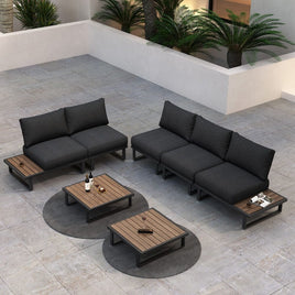 Modern Outdoor 7 Piece Lounge Set with Slatted Polywood Design Tables Furniture Kings Warehouse 