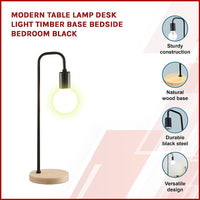 Modern Table lamp Desk Light Timber Base Bedside Bedroom Black KingsWarehouse 