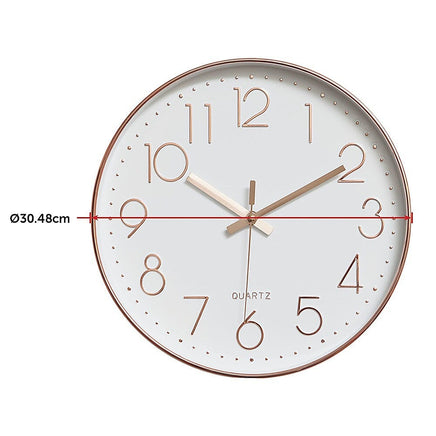 Modern Wall Clock Silent Non-Ticking Quartz Battery Operated Rose Gold Kings Warehouse 