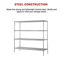 Modular Chrome Wire Storage Shelf 1500 x 600 x 1800 Steel Shelving Kings Warehouse 