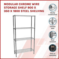 Modular Chrome Wire Storage Shelf 900 x 350 x 1800 Steel Shelving Kings Warehouse 