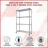 Modular Wire Storage Shelf 1200 x 450 x 1800mm Steel Shelving Furniture Kings Warehouse 