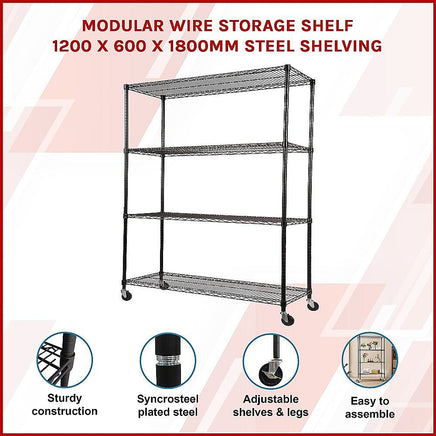 Modular Wire Storage Shelf 1200 x 600 x 1800mm Steel Shelving Furniture Kings Warehouse 