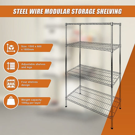 Modular Wire Storage Shelf 1200 x 600 x 1800mm Steel Shelving Furniture Kings Warehouse 