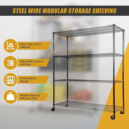 Modular Wire Storage Shelf 1200 x 600 x 1800mm Steel Shelving Furniture Kings Warehouse 