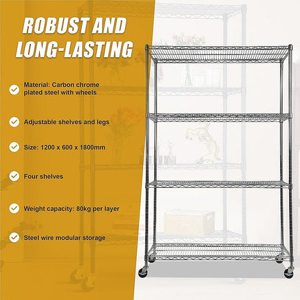 Modular Wire Storage Shelf 1200 x 600 x 1800mm Steel Shelving Furniture Kings Warehouse 