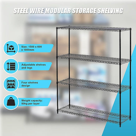 Modular Wire Storage Shelf 1200 x 600 x 1800mm Steel Shelving Furniture Kings Warehouse 