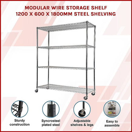 Modular Wire Storage Shelf 1200 x 600 x 1800mm Steel Shelving Furniture Kings Warehouse 