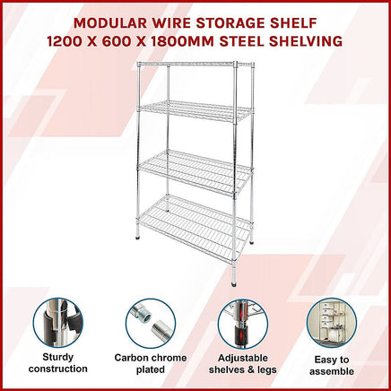 Modular Wire Storage Shelf 1200 x 600 x 1800mm Steel Shelving Furniture Kings Warehouse 
