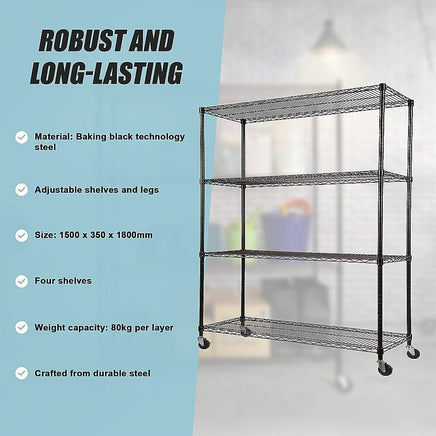 Modular Wire Storage Shelf 1500 x 350 x 1800mm Steel Shelving Furniture Kings Warehouse 