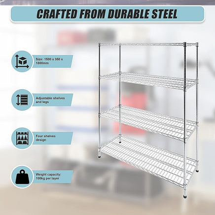 Modular Wire Storage Shelf 1500 x 350 x 1800mm Steel Shelving Furniture Kings Warehouse 