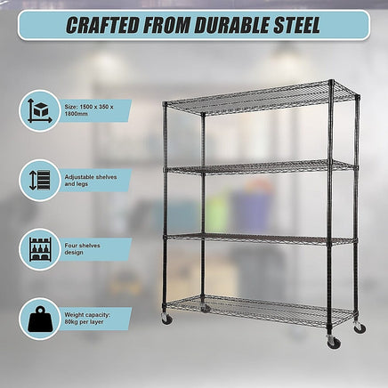 Modular Wire Storage Shelf 1500 x 350 x 1800mm Steel Shelving Furniture Kings Warehouse 