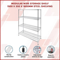 Modular Wire Storage Shelf 1500 x 350 x 1800mm Steel Shelving Furniture Kings Warehouse 