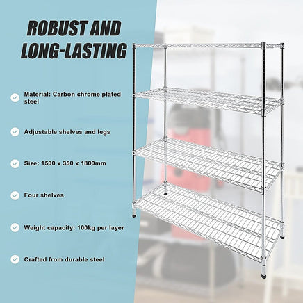 Modular Wire Storage Shelf 1500 x 350 x 1800mm Steel Shelving Furniture Kings Warehouse 