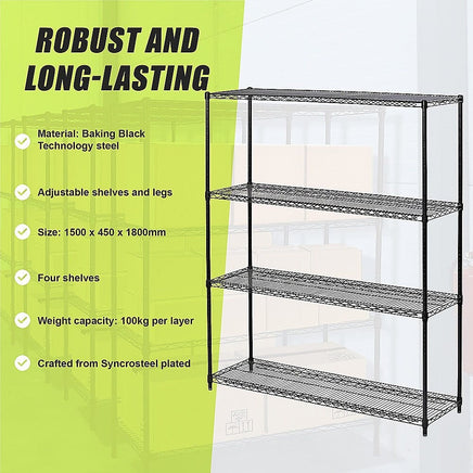 Modular Wire Storage Shelf 1500 x 450 x 1800mm Steel Shelving Furniture Kings Warehouse 