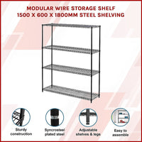 Modular Wire Storage Shelf 1500 x 600 x 1800mm Steel Shelving Furniture Kings Warehouse 