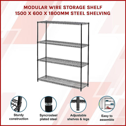 Modular Wire Storage Shelf 1500 x 600 x 1800mm Steel Shelving Furniture Kings Warehouse 