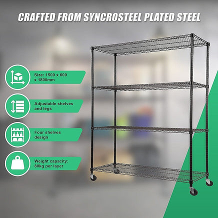 Modular Wire Storage Shelf 1500 x 600 x 1800mm Steel Shelving Furniture Kings Warehouse 