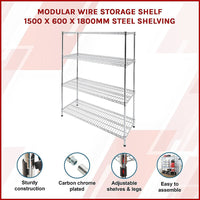 Modular Wire Storage Shelf 1500 x 600 x 1800mm Steel Shelving Furniture Kings Warehouse 