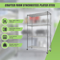 Modular Wire Storage Shelf 1500 x 600 x 1800mm Steel Shelving Furniture Kings Warehouse 
