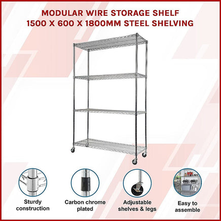 Modular Wire Storage Shelf 1500 x 600 x 1800mm Steel Shelving Furniture Kings Warehouse 