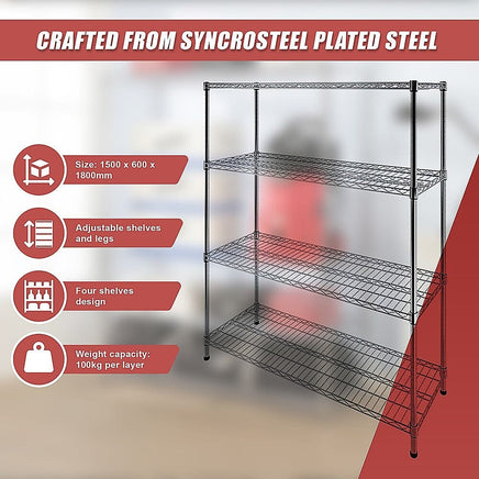 Modular Wire Storage Shelf 1500 x 600 x 1800mm Steel Shelving Furniture Kings Warehouse 