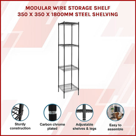 Modular Wire Storage Shelf 350 x 350 x 1800mm Steel Shelving Furniture Kings Warehouse 