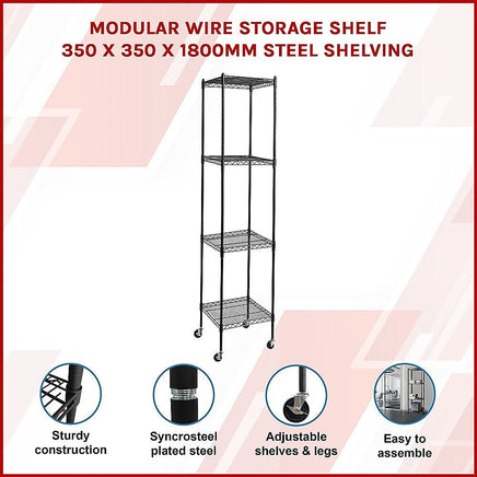 Modular Wire Storage Shelf 350 x 350 x 1800mm Steel Shelving Furniture Kings Warehouse 