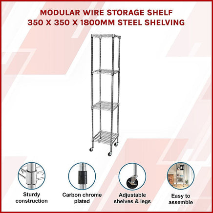 Modular Wire Storage Shelf 350 x 350 x 1800mm Steel Shelving Furniture Kings Warehouse 