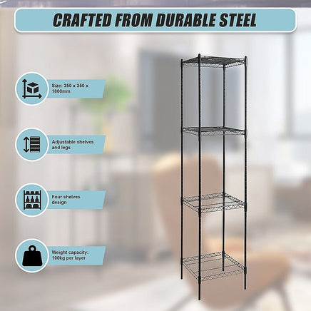 Modular Wire Storage Shelf 350 x 350 x 1800mm Steel Shelving Furniture Kings Warehouse 