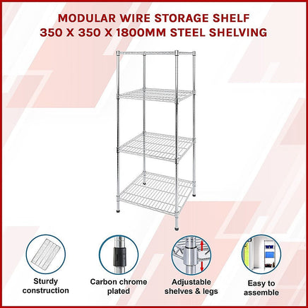 Modular Wire Storage Shelf 350 x 350 x 1800mm Steel Shelving Furniture Kings Warehouse 