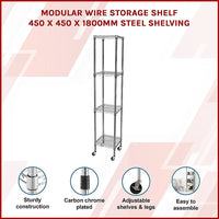 Modular Wire Storage Shelf 450 x 450 x 1800mm Steel Shelving Furniture Kings Warehouse 