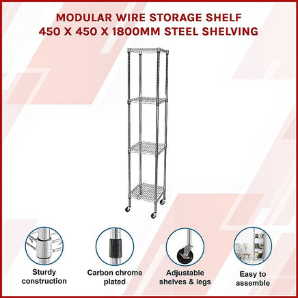 Modular Wire Storage Shelf 450 x 450 x 1800mm Steel Shelving Furniture Kings Warehouse 