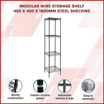Modular Wire Storage Shelf 450 x 450 x 1800mm Steel Shelving Furniture Kings Warehouse 