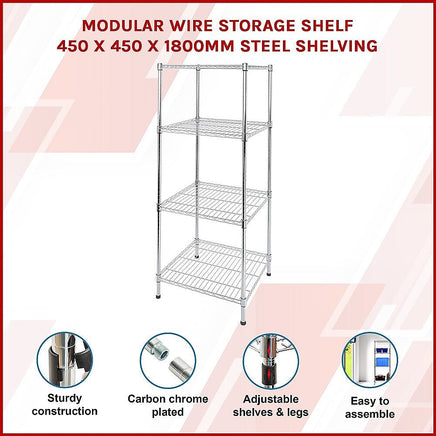 Modular Wire Storage Shelf 450 x 450 x 1800mm Steel Shelving Furniture Kings Warehouse 