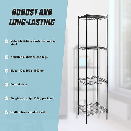 Modular Wire Storage Shelf 450 x 450 x 1800mm Steel Shelving Furniture Kings Warehouse 