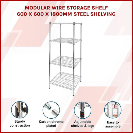 Modular Wire Storage Shelf 600 x 600 x 1800mm Steel Shelving Furniture Kings Warehouse 