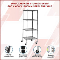 Modular Wire Storage Shelf 600 x 600 x 1800mm Steel Shelving Furniture Kings Warehouse 